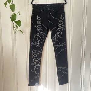 Waimea Men's Black Wired Printed Design Skinny Fit Denim Jeans Size 30